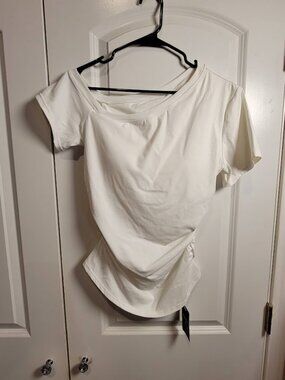 Halara SoftlyZero Airy White Off Shoulder Ruched Top NWT